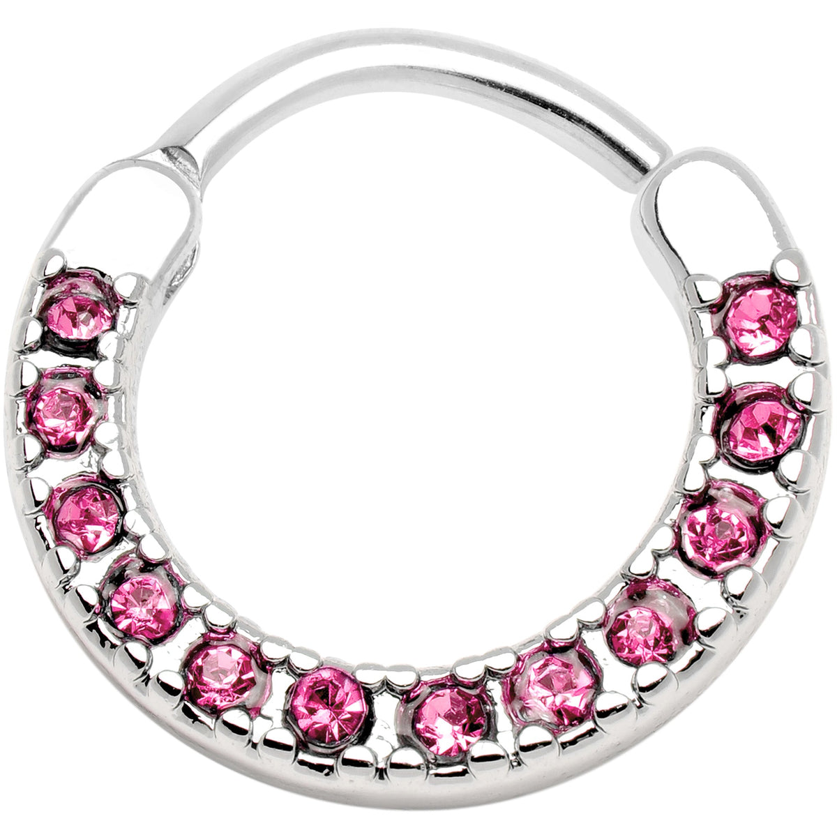 16G 3/8 Pink Gem Paved Septum Clicker