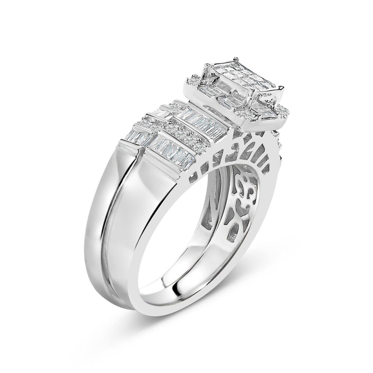 Sterling Silver 1.0 Cttw Diamond Composite Head Bridal Engagement Ring Set