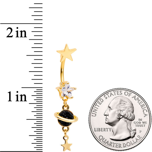 Clear CZ Gem Gold Tone Saturn Stars Dangle Belly Ring