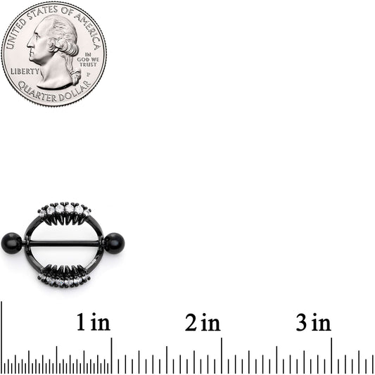 14G 9/16 Clear CZ Gem Black Scary Fang Halloween Nipple Shield Set