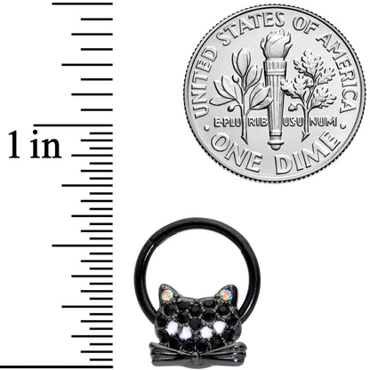 16G 3/8 Black Aurora Gem Black Cat Hinged Segment Ring
