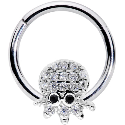 16G 5/16 Clear Black CZ Gem Nautical Octopus Hinged Segment Ring