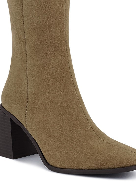 Paytin Faux Leather Block Heel Calf Length Boots