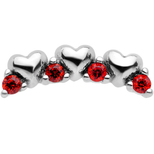 16G 1/4 Red CZ Gem Tiny Hearts Cartilage Tragus Earring