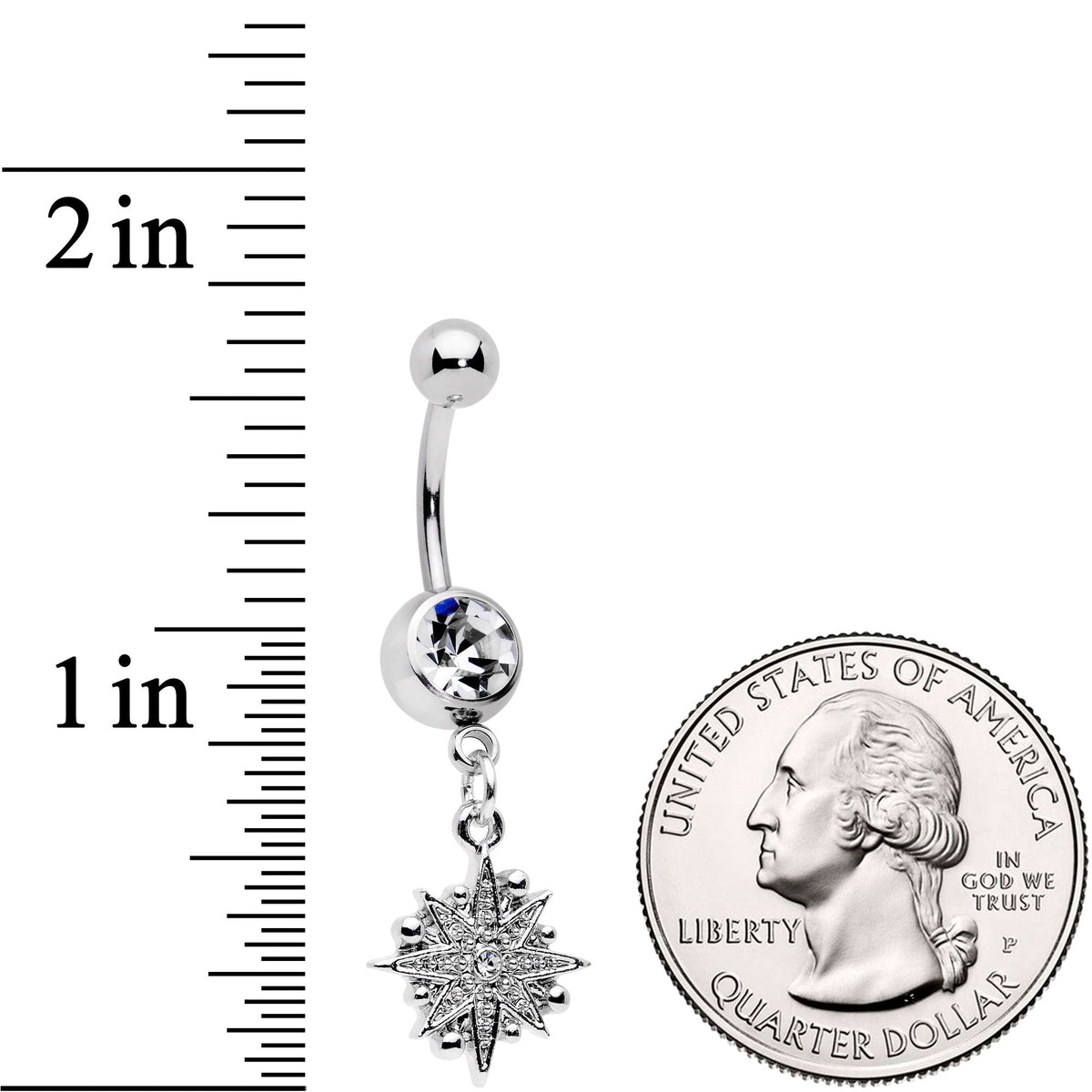 Clear Gem Starburst Crescent Moon Dangle Belly Ring Set of 2