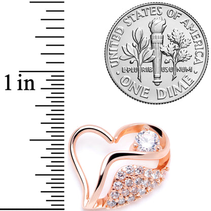 16G 5/16 Clear CZ Gem Rose Gold Tone Heart Left Closure Ring