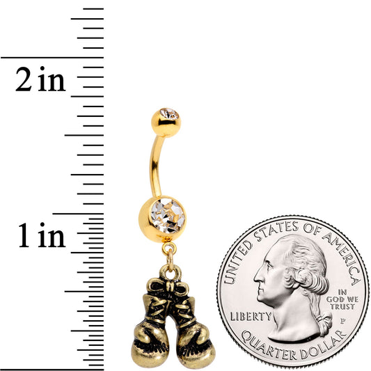 Clear Gem Gold Tone Boxing Gloves Dangle Belly Ring