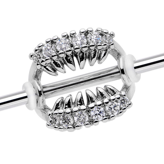 14G Clear CZ Gem Scary Monster Fangs Industrial Barbell 38mm