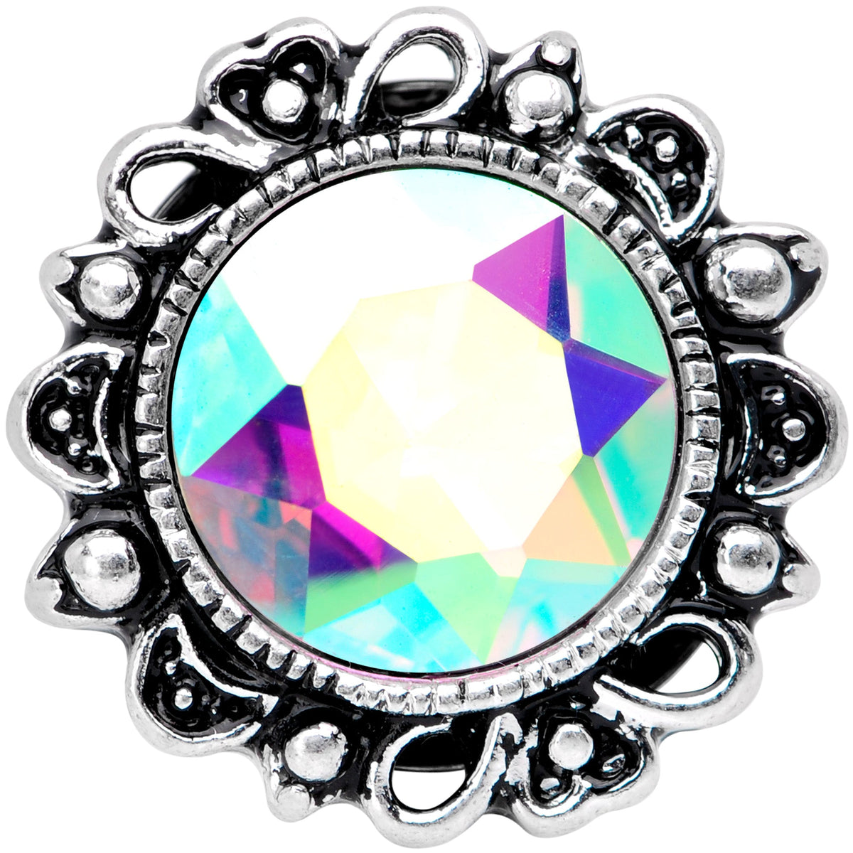 Aurora Gem Filigree Flower Double Flare Plug Set 2G to 1 Inch