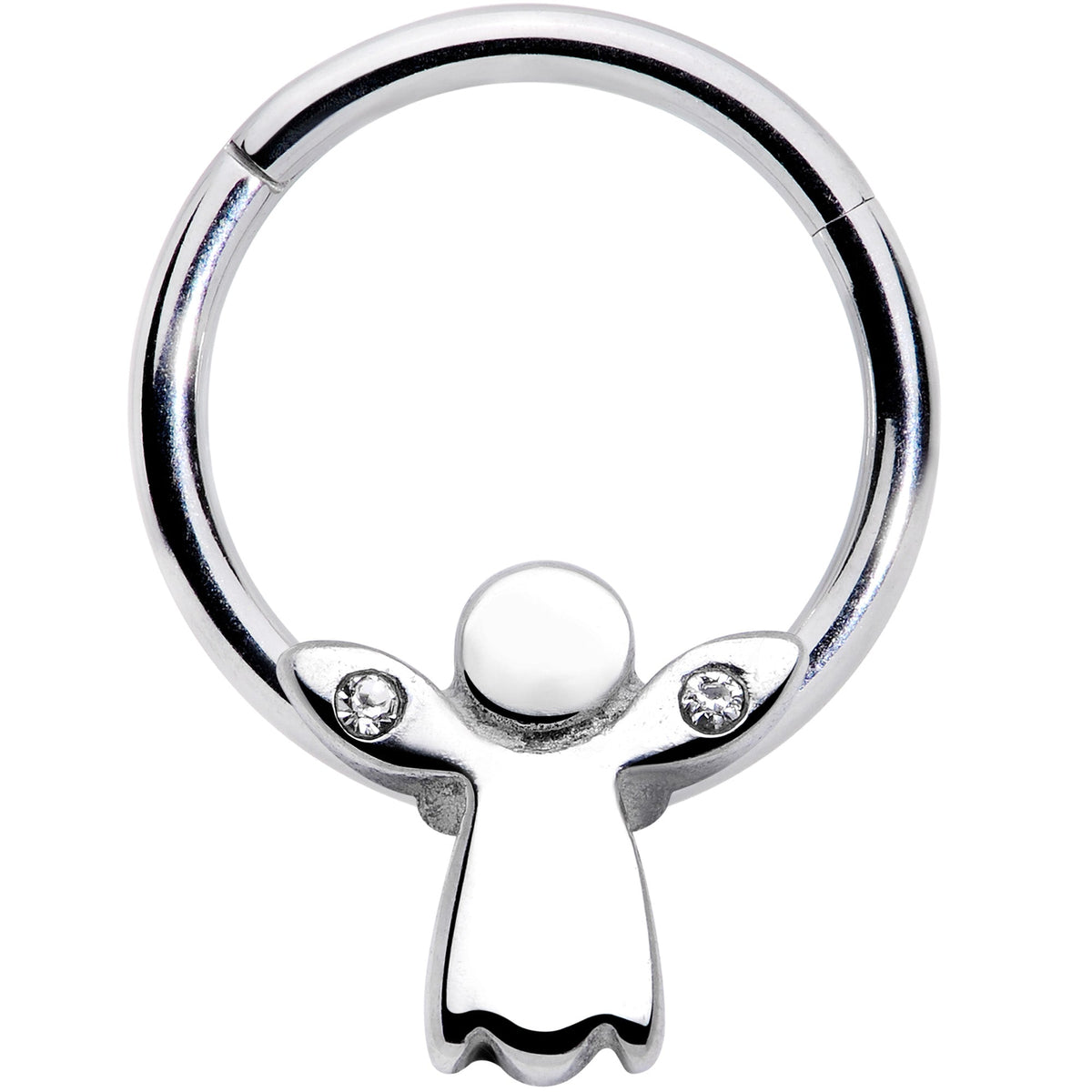 16G 3/8 Clear Gem Tiny Angel Hinged Segment Ring