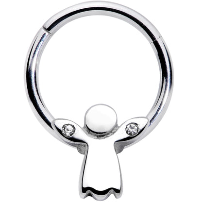 16G 3/8 Clear Gem Tiny Angel Hinged Segment Ring