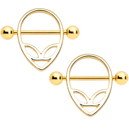 14G 9/16 Gold Tone UFO Alien Nipple Shield Set