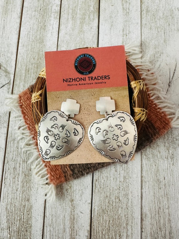 Navajo Hand Stamped Sterling Silver Concho Heart D