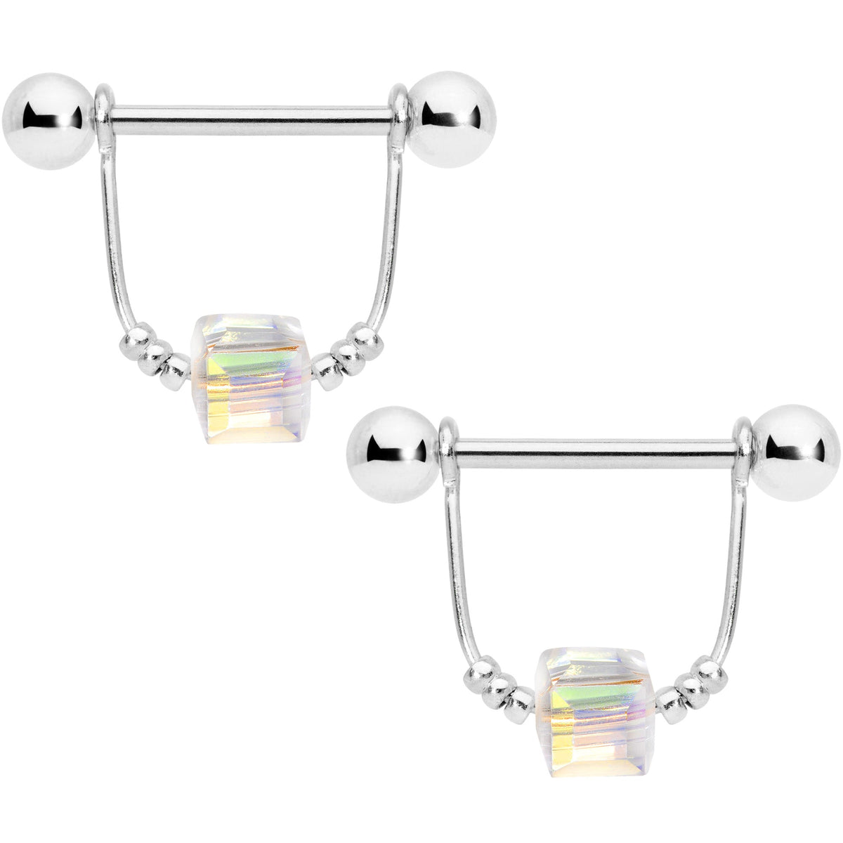14G 5/8 Clear Gem Cube Dangle Nipple Ring Set