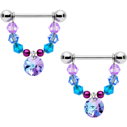 14G 5/8 Blue Purple Gem Disc Nipple Ring Set
