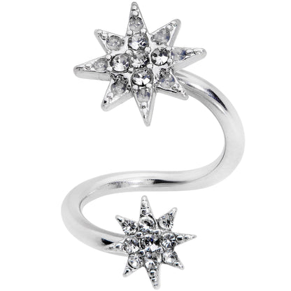 14G 3/8 Clear Gem Double Eight Pointed Star Twister Belly Ring