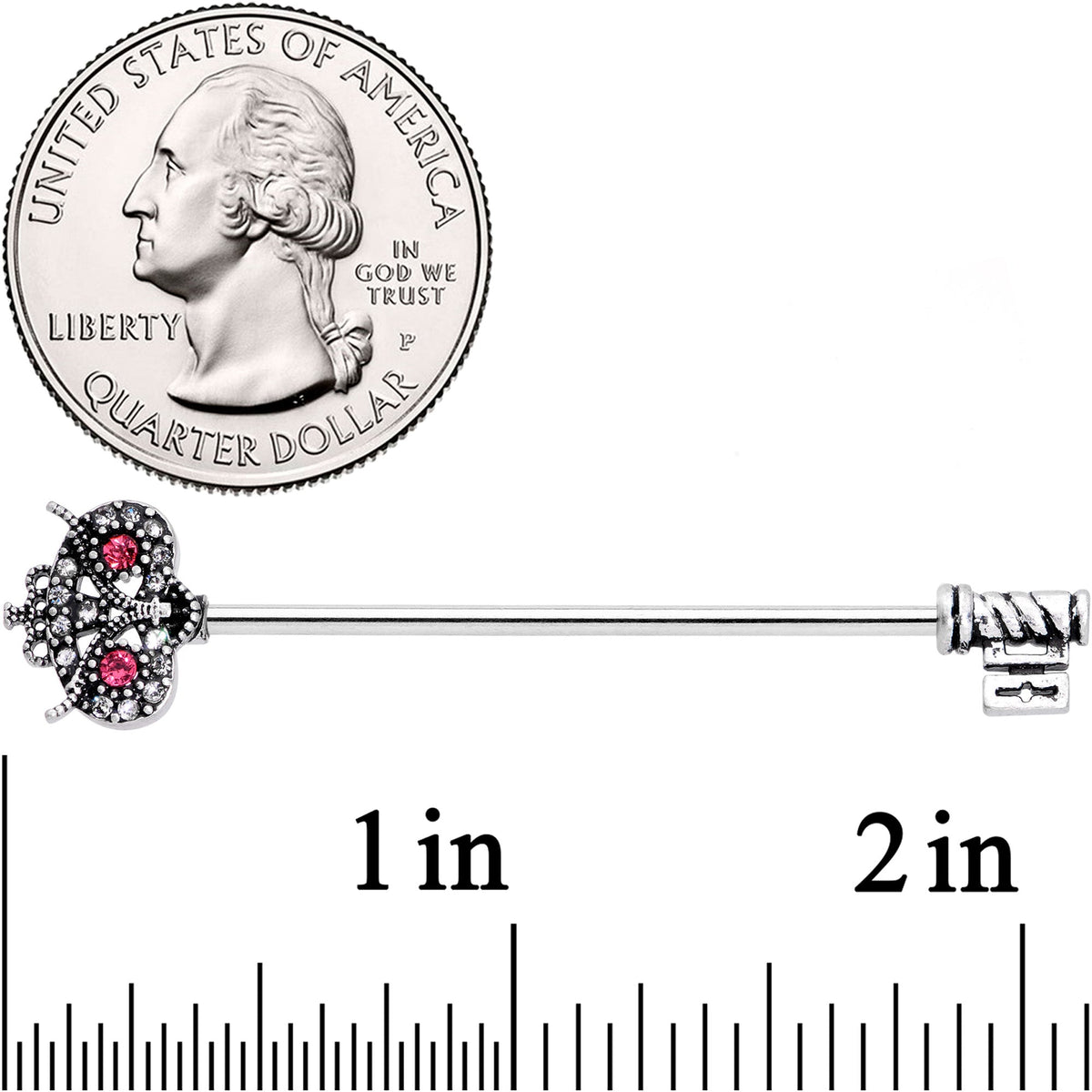 14G Pink Clear Gem Royal Owl Key Industrial Barbell 38mm