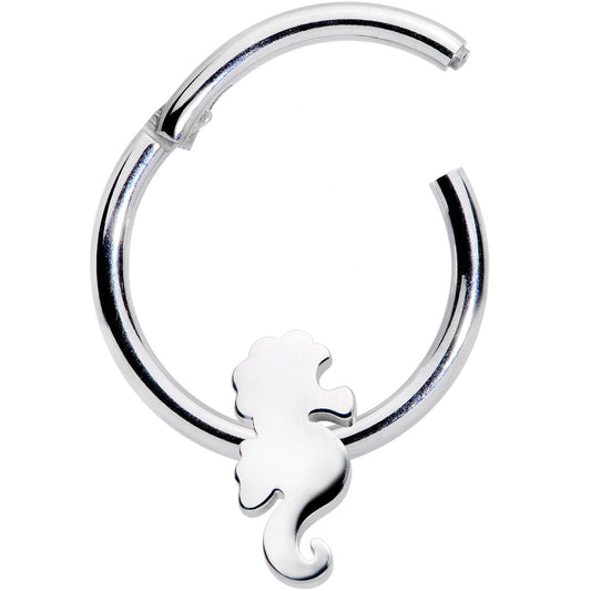 16G 3/8 Steel Nautical Seahorse Hinged Segment Ring