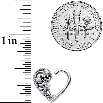 16G 3/8 Clear CZ Gem Art Deco Right Heart Closure Ring