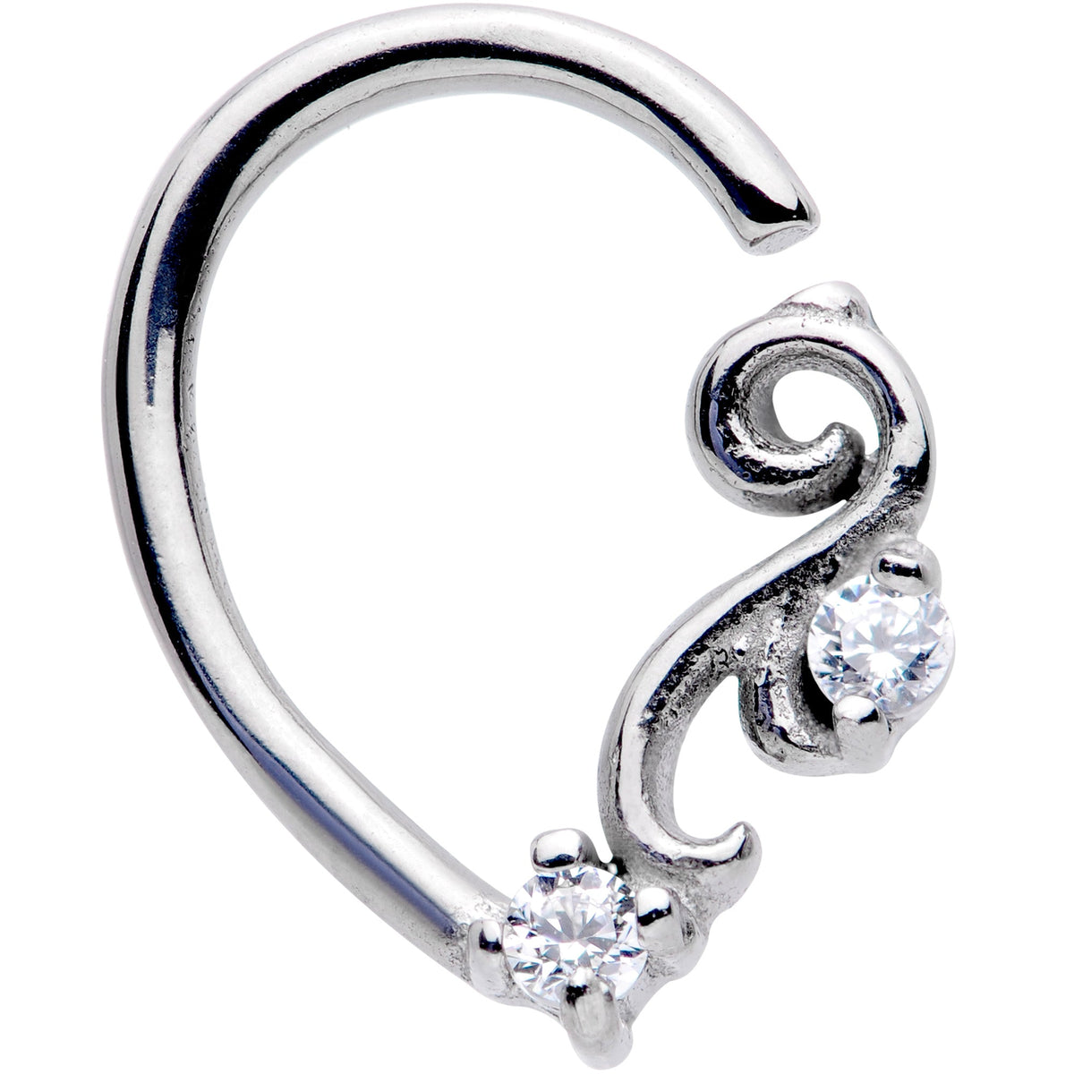 16G 3/8 Clear CZ Gem Half Left Right Ear Closure Ring
