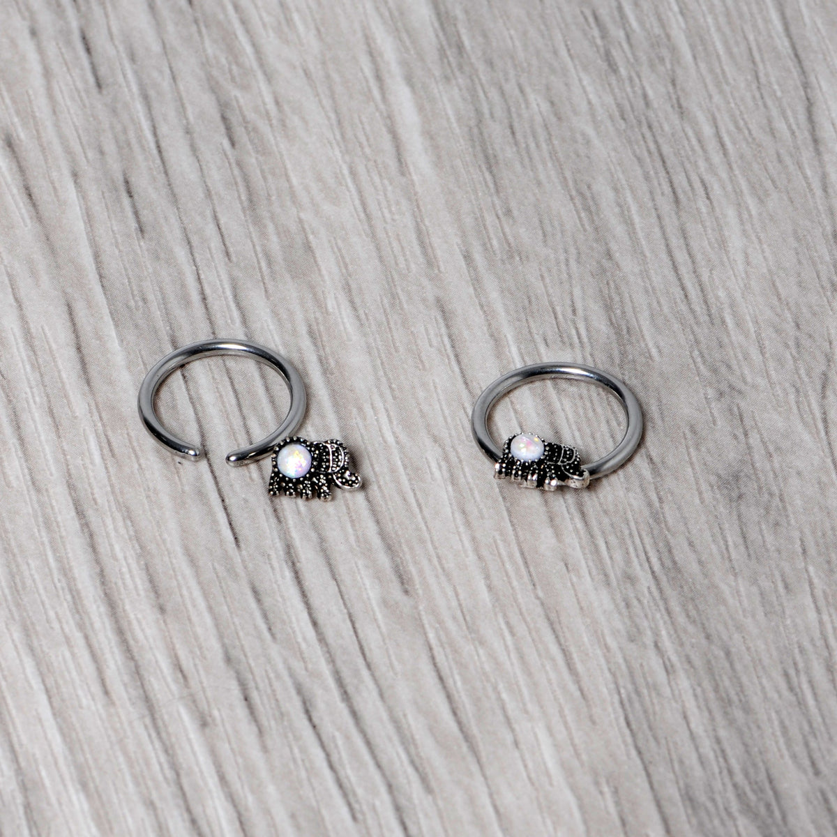 14G 1/2 White Faux Opal Elephant BCR Captive Nipple Ring Set