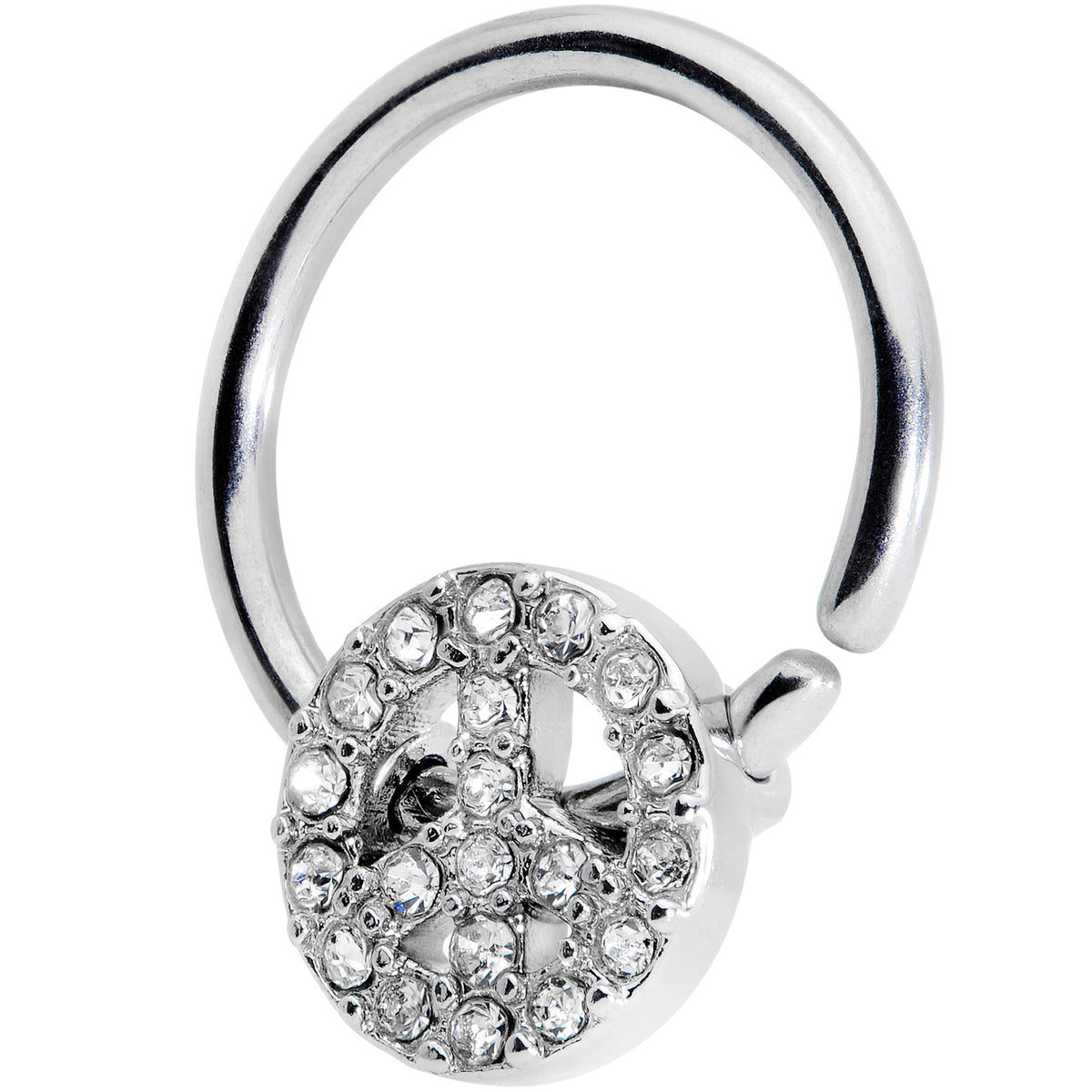 16G 3/8 Clear Gem Retro Peace Sign Closure Ring