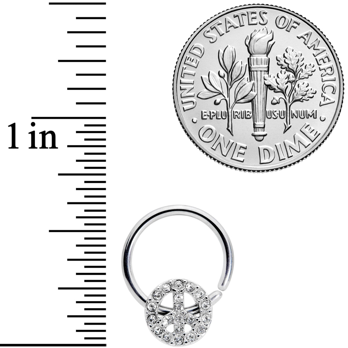 16G 3/8 Clear Gem Retro Peace Sign Closure Ring