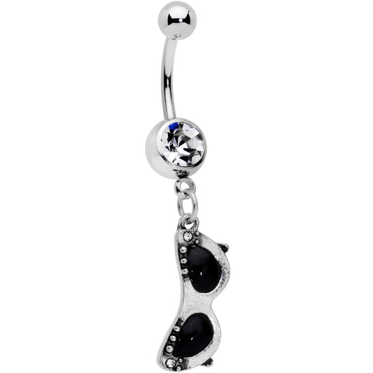 Clear Gem 50s Retro Summer Sunglasses Dangle Belly Ring
