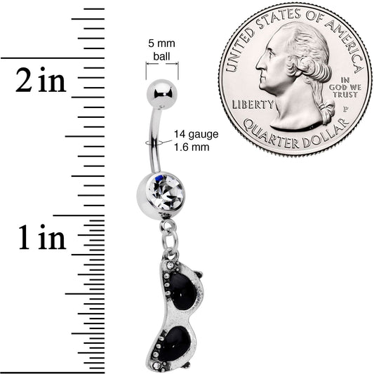 Clear Gem 50s Retro Summer Sunglasses Dangle Belly Ring