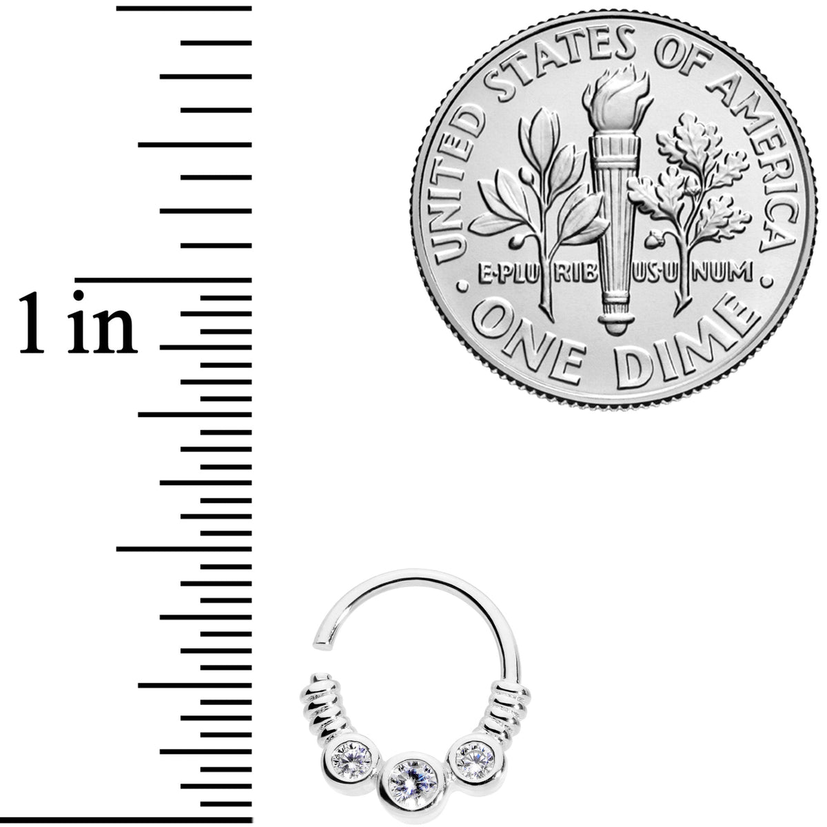 16G 3/8 Clear CZ Gem Trio Coils Closure Ring