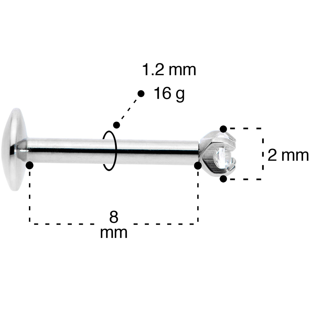 16G 5/16 2mm CZ G23 Titanium Internally Threaded Labret