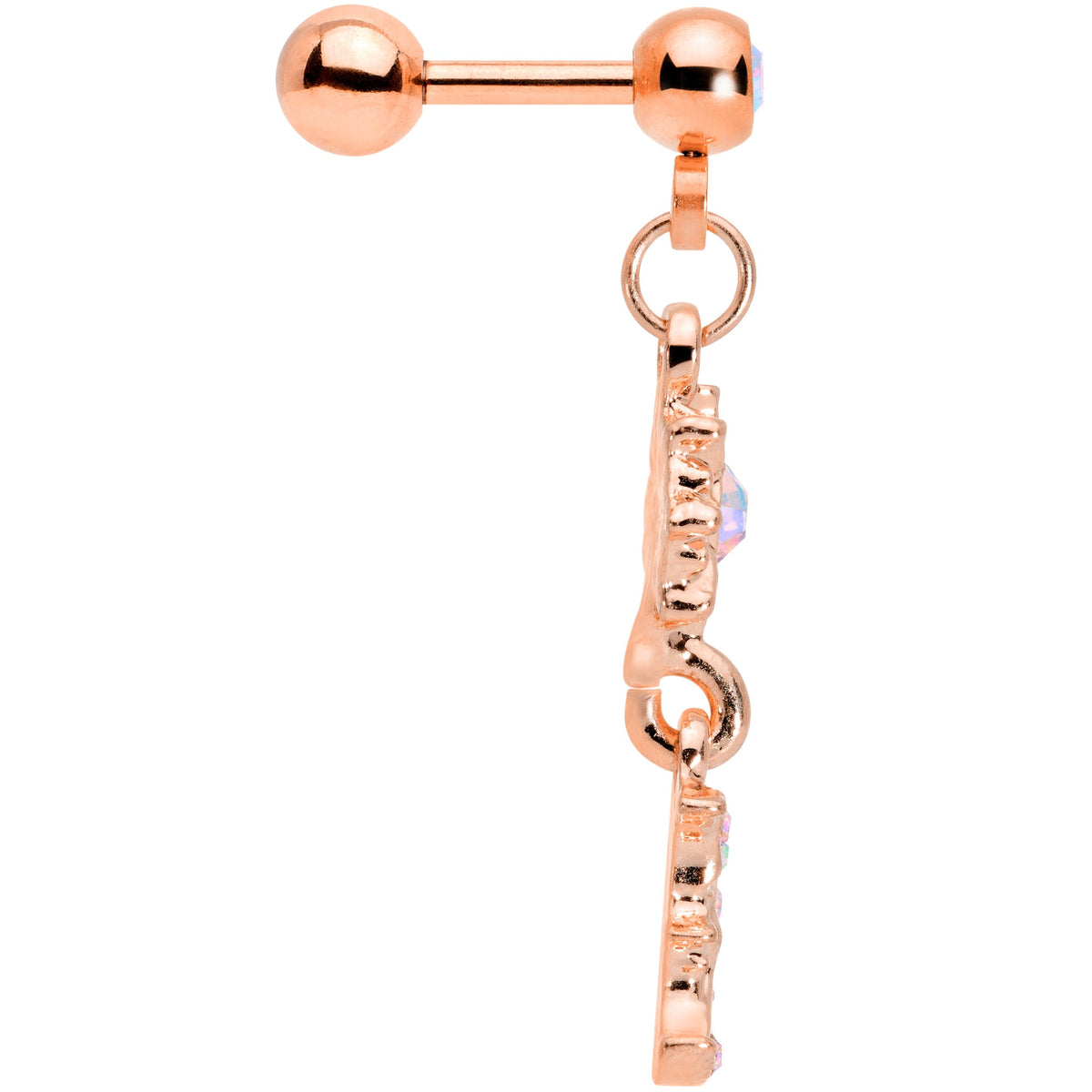16G 1/4 Aurora Gem Rose Gold Tone Moon Dangle Cartilage Tragus