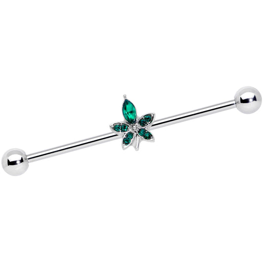 14G Green Gem Beautiful Flower Industrial Barbell 38mm