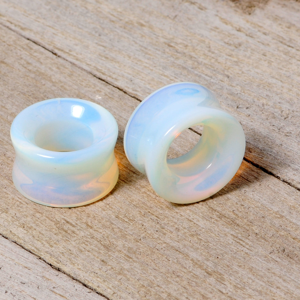 Translucent White Glass Tunnel Plug Set 2G to 1 Inch