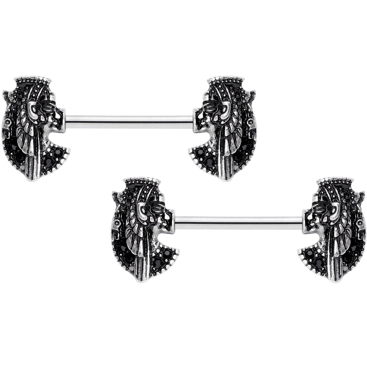 14G 9/16 Grand Ruler Anubis Egyptian Nipple Ring Set