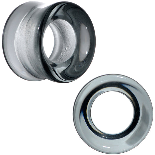 Translucent Black Glass Tunnel Plug Set 2G to 1 Inch
