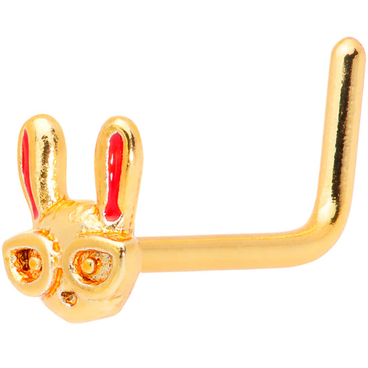 20G 5/16 Pink Gold Tone Nerdy Easter Bunny L Shaped Nose Ring