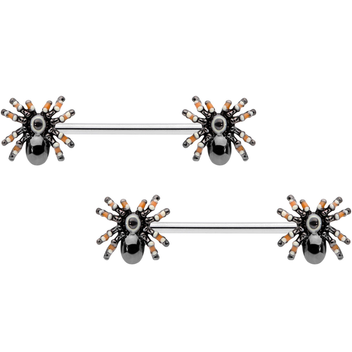 14G 5/8 Tarantula Spider Halloween Barbell Nipple Ring Set