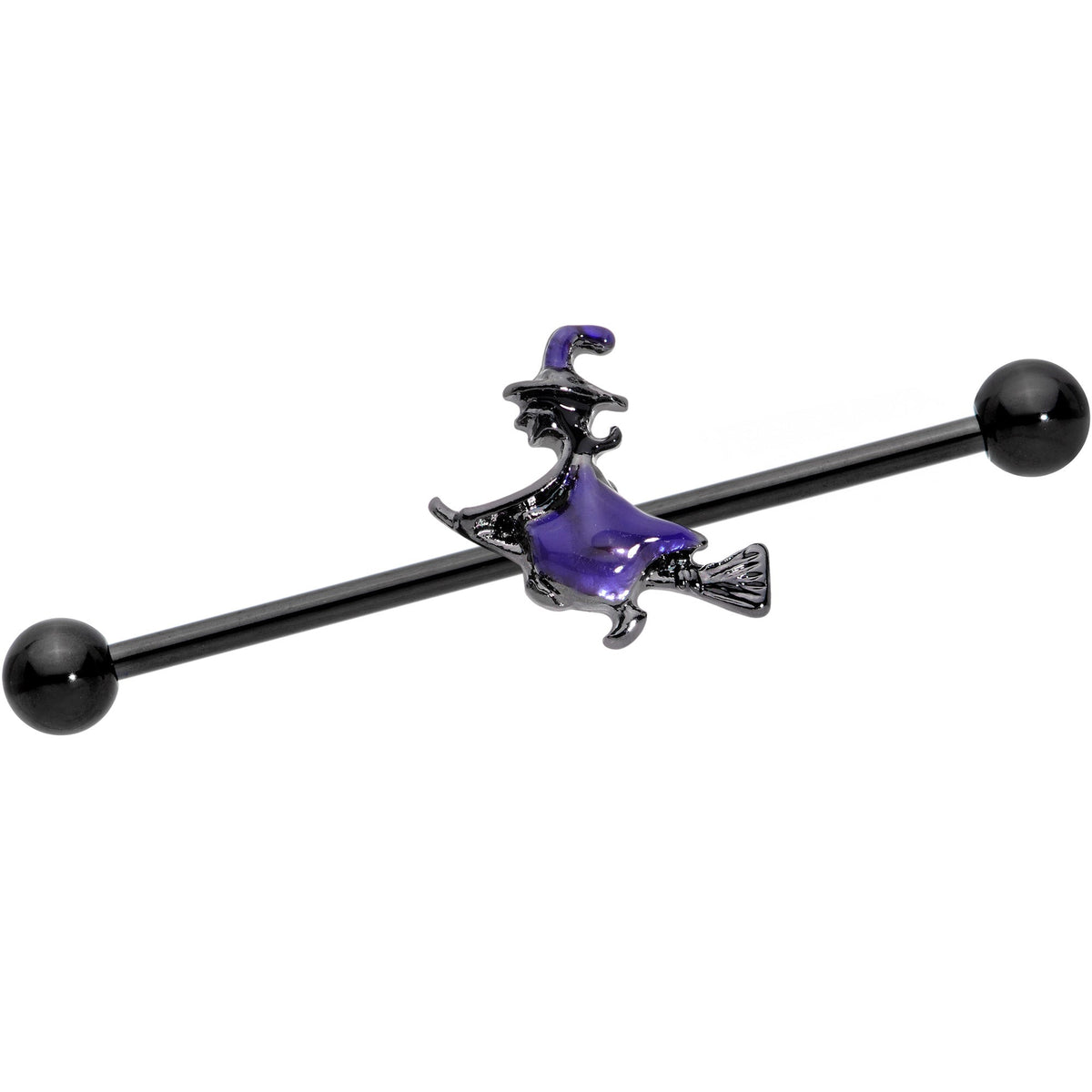14G Blue Black Spooky Halloween Witch Industrial Barbell 38mm