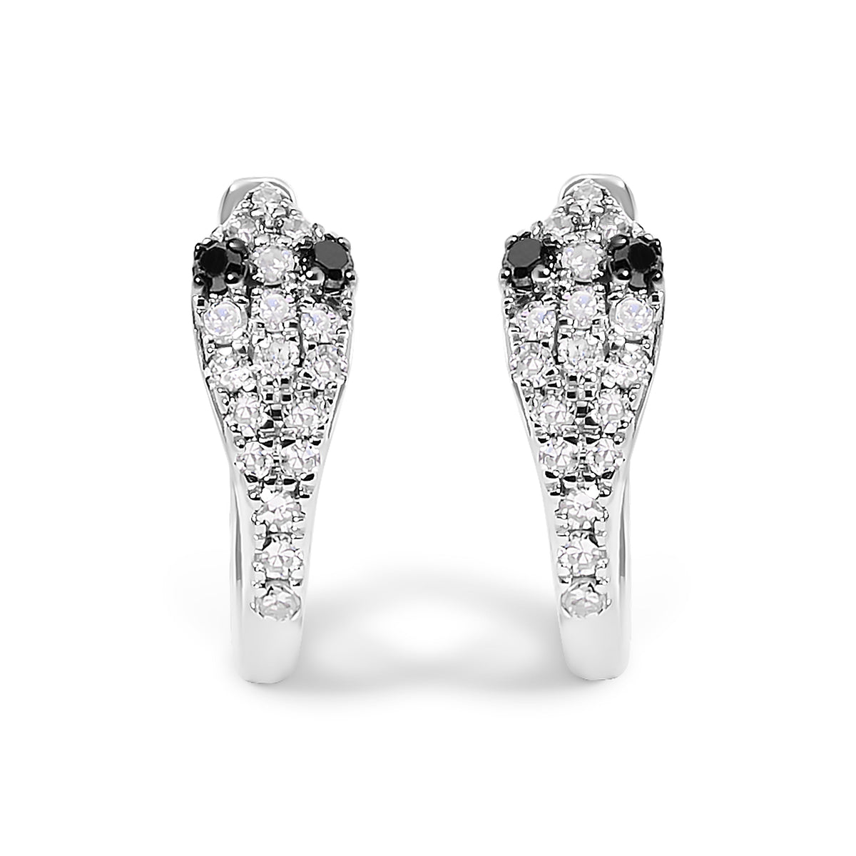 10K White Gold 1/5 Cttw Diamond Snake Eyes Huggy Hoop Earrings