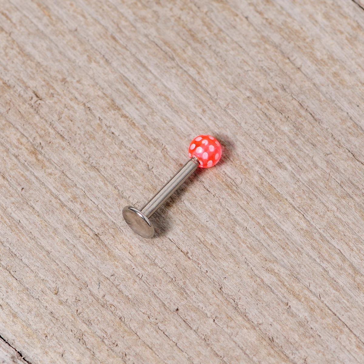 16G 1/4 Pink Polka Dot UV Reactive Acrylic Ball Labret Tragus