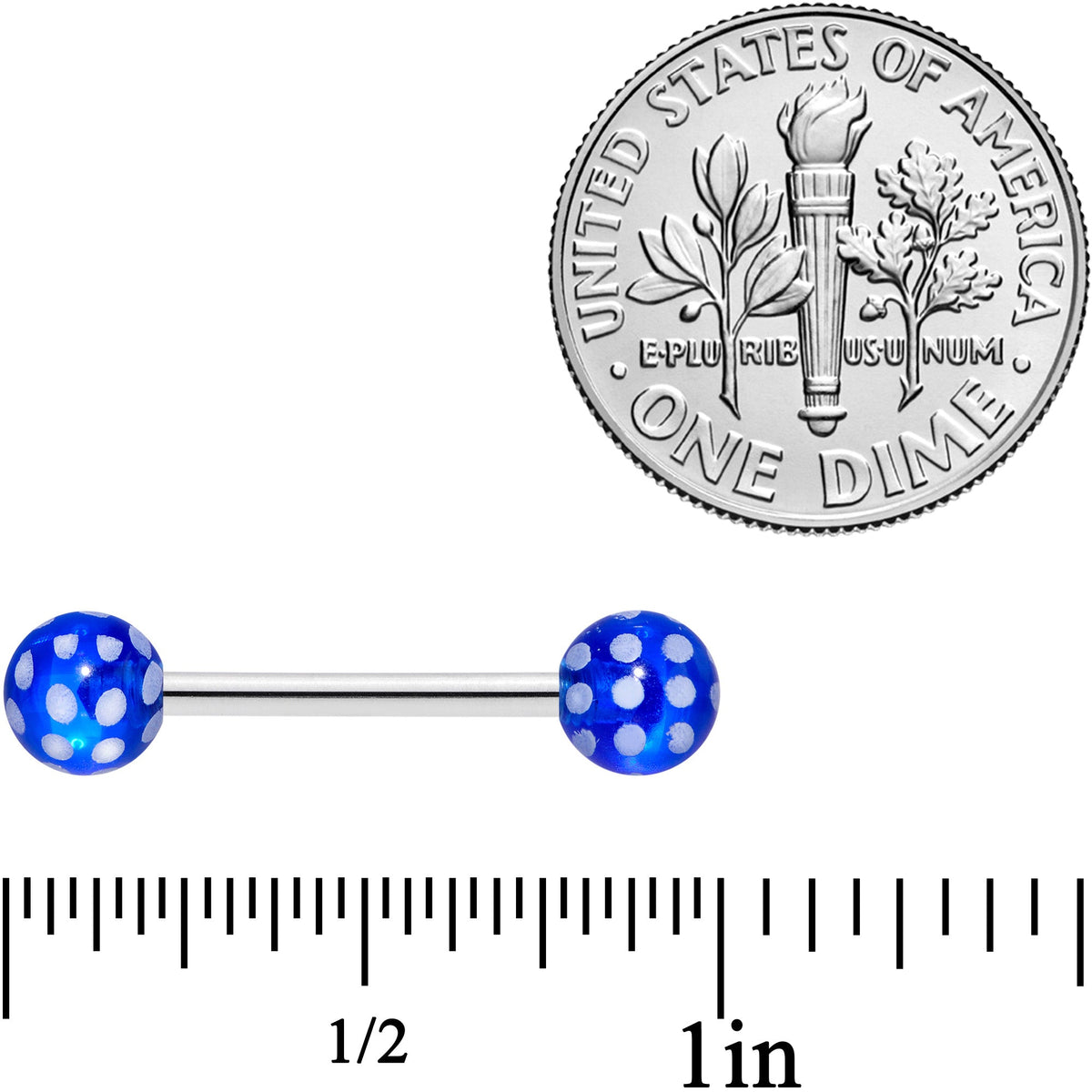 14G 9/16 Blue White Polka Dot UV Ball Barbell Nipple Ring Set