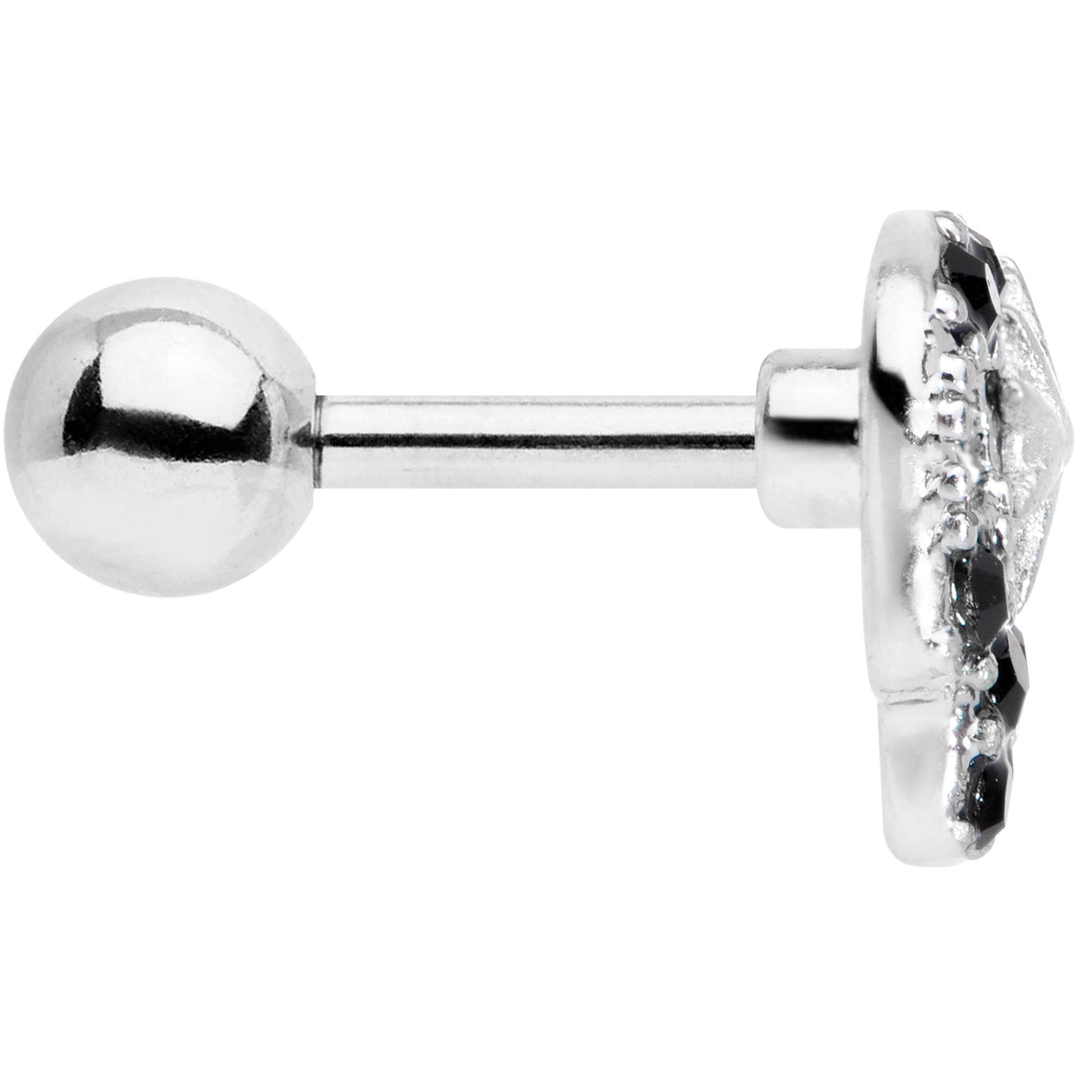16G 1/4 Black Gem Star Skull Cartilage Tragus Earring