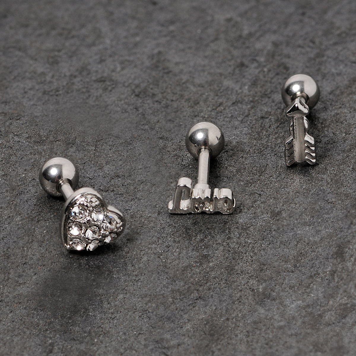 16G 1/4 Clear Gem Valentine Cartilage Tragus Set