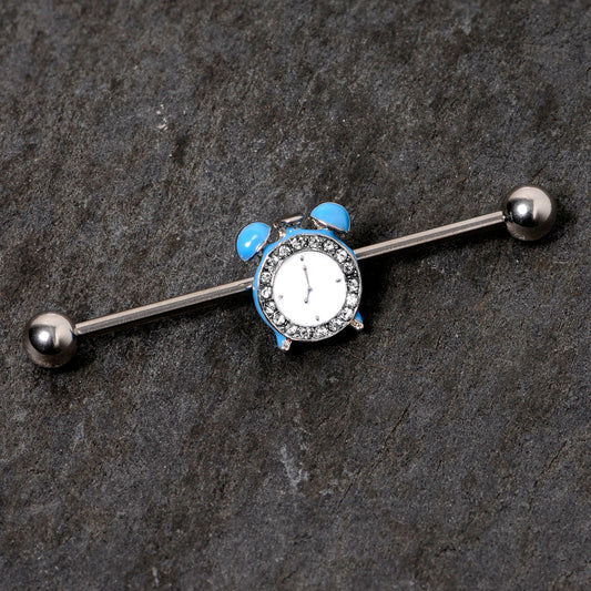 14G Clear Gem Light Blue Alarm Clock Industrial Barbell 38mm