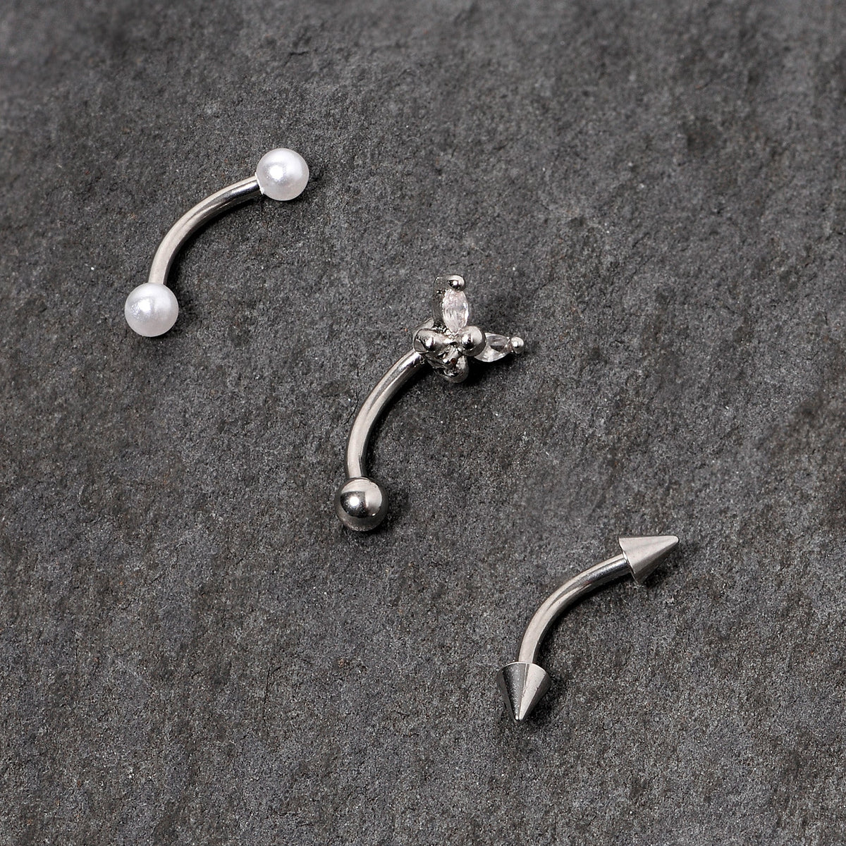 16G 5/16 Clear Gem Butterfly Curved Eyebrow Ring Set of 3
