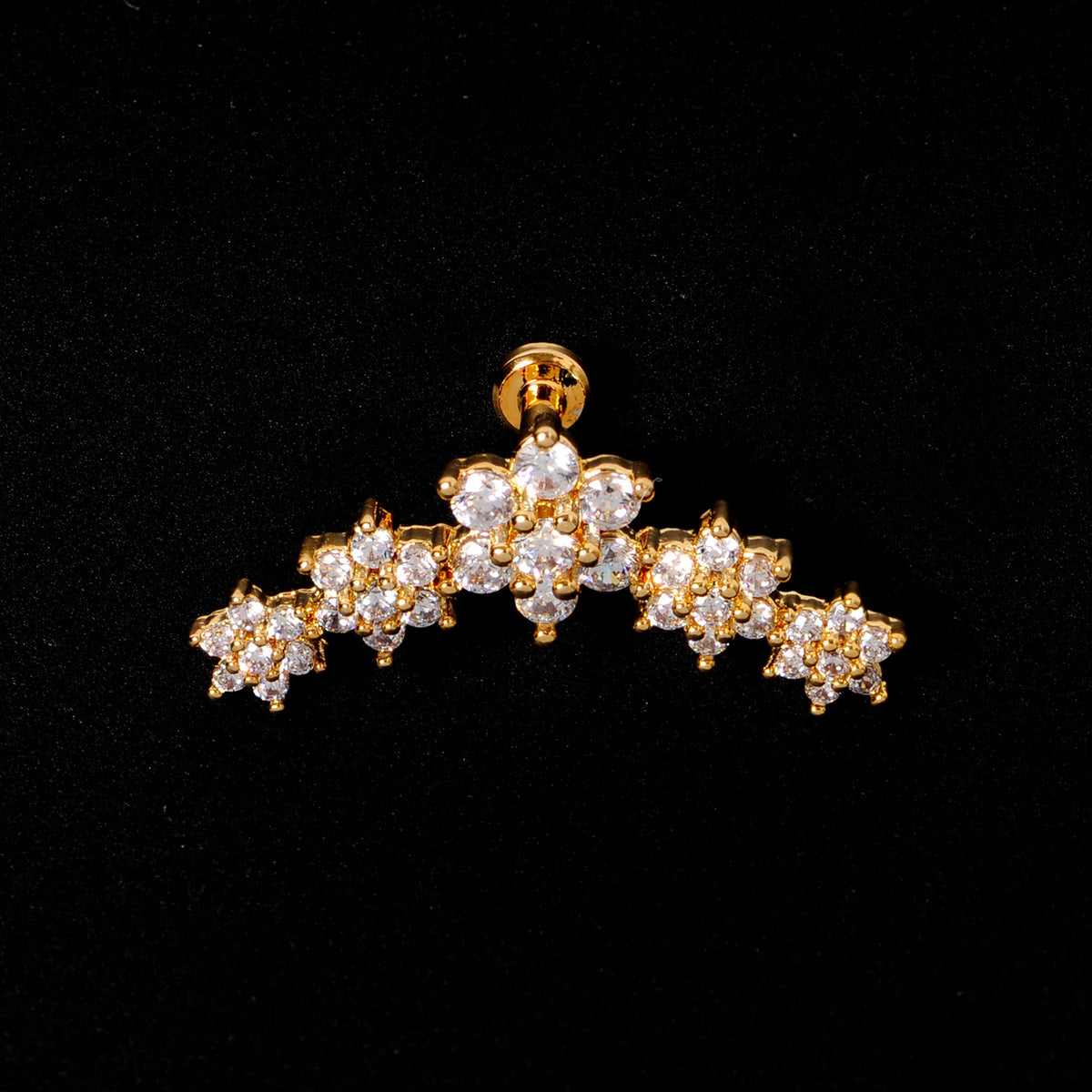 16G 1/4 Clear CZ Gem Gold Tone Floral Internal Thread Labret