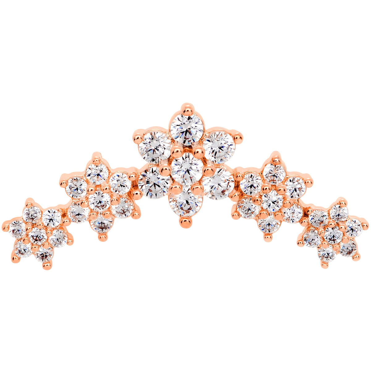 16G 1/4 Clear CZ Gem Rose Gold Tone Floral Internal Thread Labret