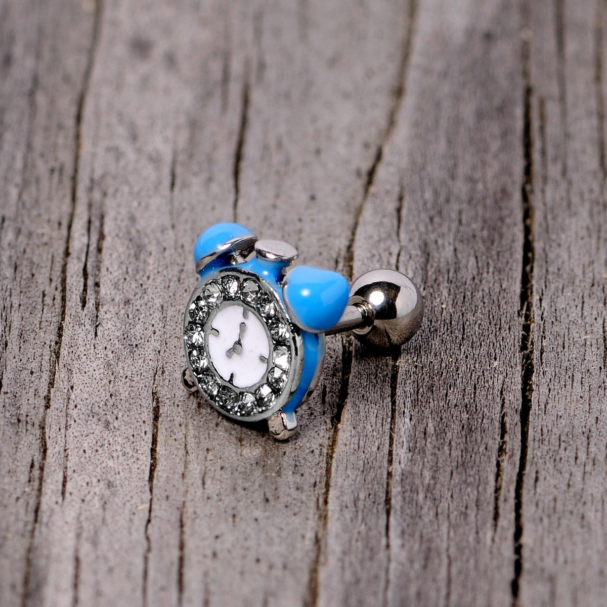 16G 1/4 Clear Gem Light Blue Alarm Clock Cartilage Tragus Earring