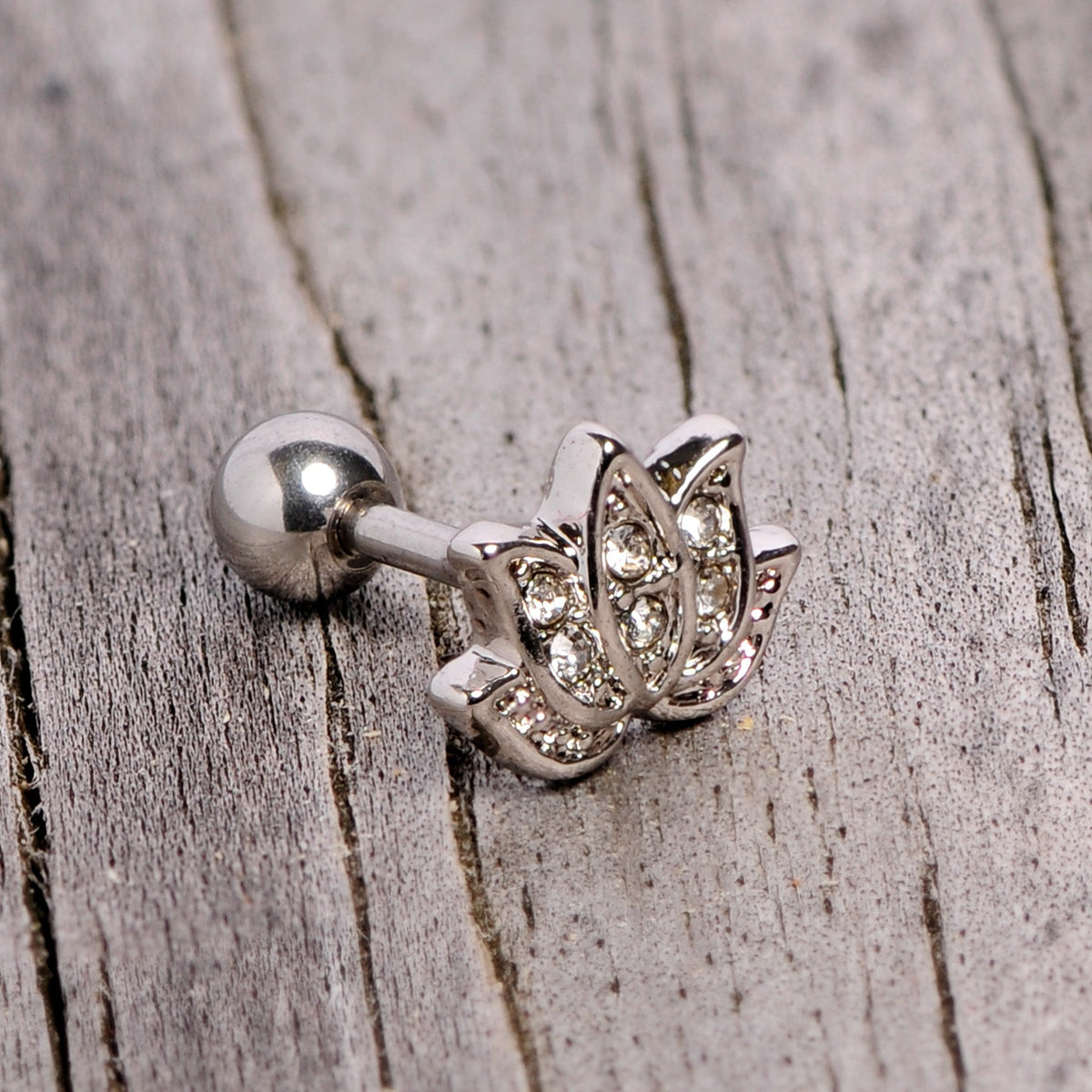 16G 1/4 Clear Gem Lotus Flower Cartilage Tragus Earring